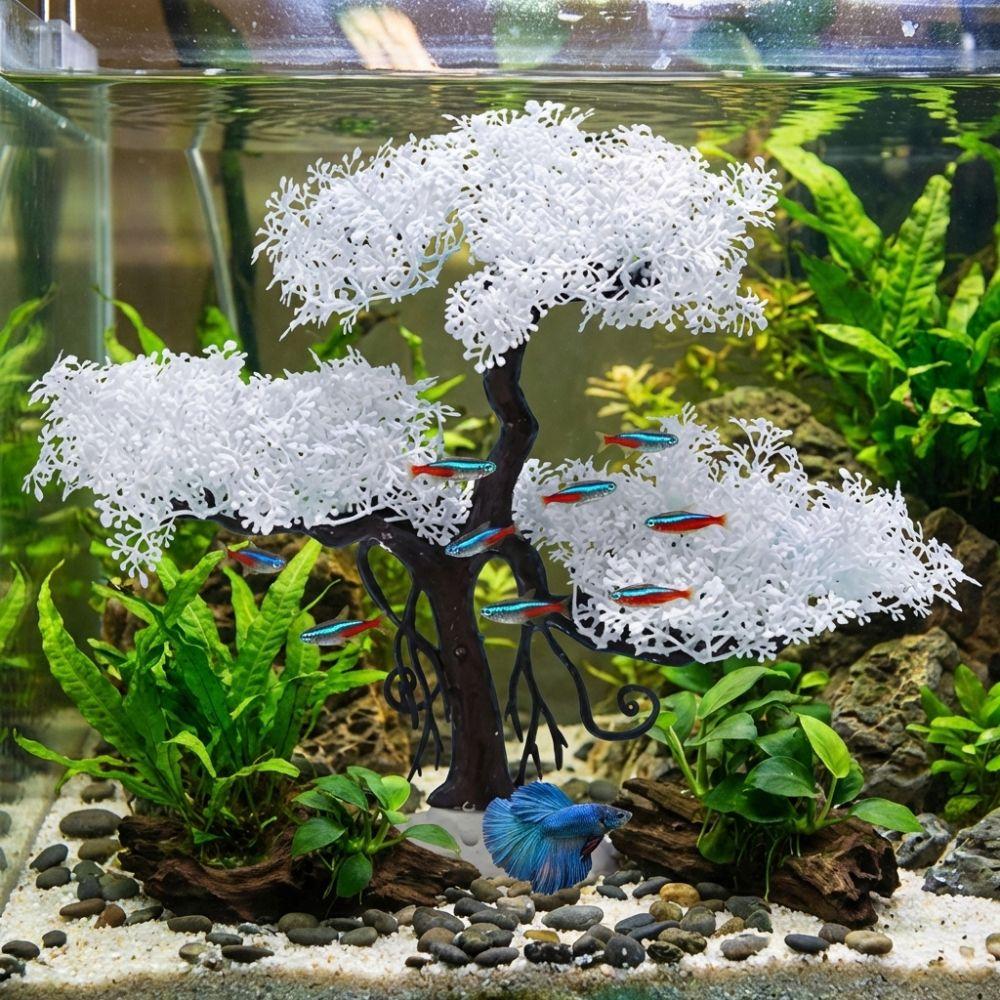 Plastic Aquarium Cherry Blossom Underwater Scene Artificial Plant Home Ornaments