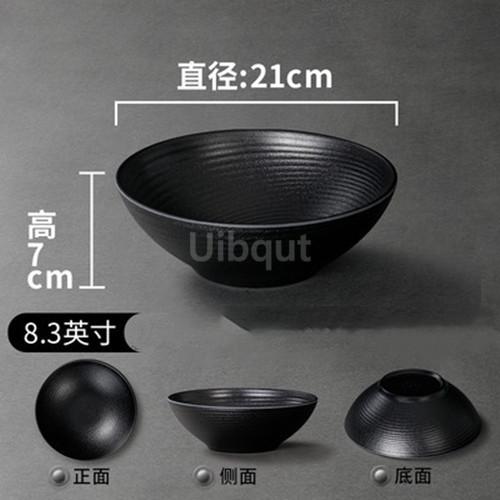 Black Melamine Tableware Black Matte Stripe Ramen Bowl Plastic Household Rice Noodle Salad Bowl Kitchen Dumpling Ramen Bowl Set