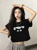 Pure cotton small man black shoulder short-sleeved shirt women's summer new loose and thin design short top