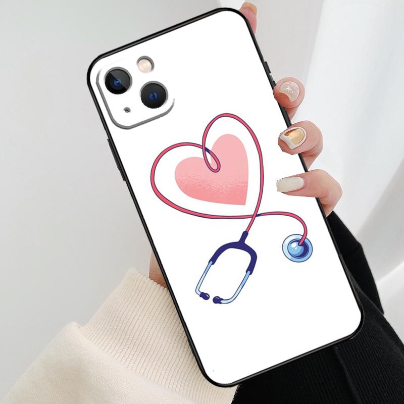 Cute Stethoscope Heart Phone Case For iPhone 17 Pro Max 16 15 11 13 12 14 Pro Max mini 15 16 Plus 16e 17 Air Cover