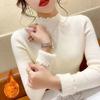 Women's Autumn Winter Slim-Fit Base Layer Sweater with Integrated Fleece Fabric Half-High Neck Thickened Korean Style Sweater
