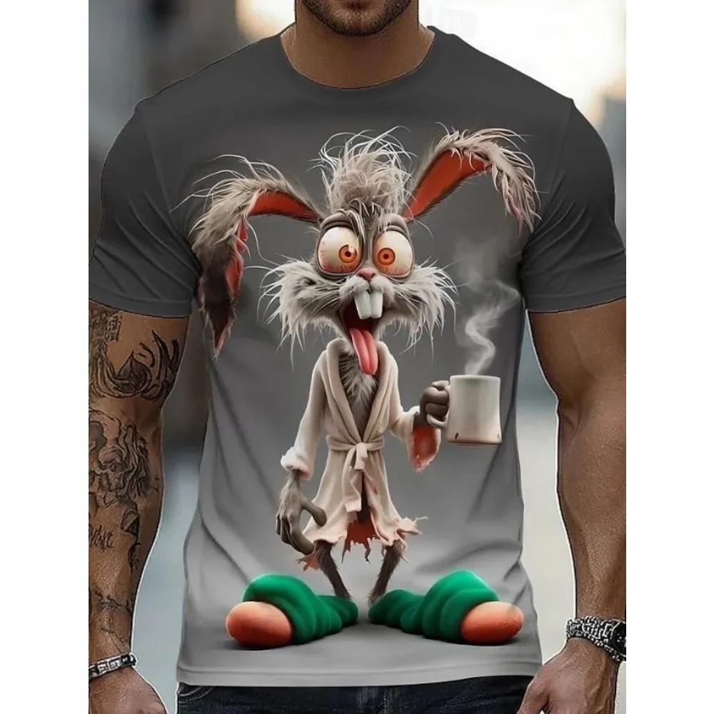 Funny 3D Animal Rabbit Print Men's T-shirt Street Personality Short Sleeve t shirts Fashion Casual Crew Neck Top Summer Clothing