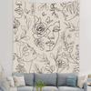 Abstract Woman Face Tapestry Floral Leaves Butterfly Art Line Lady Beige Black Flower Aesthetic Modern Sketch Minimalist Simple