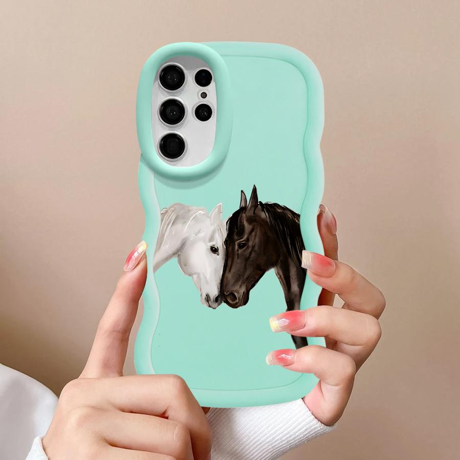 White Black Horse Case for Samsung Galaxy S20 FE S23 Plus A26 S22 Ultra S21 S24 S25 A25 Soft Phone Cover A54 A55 A35 A24 A36 A34