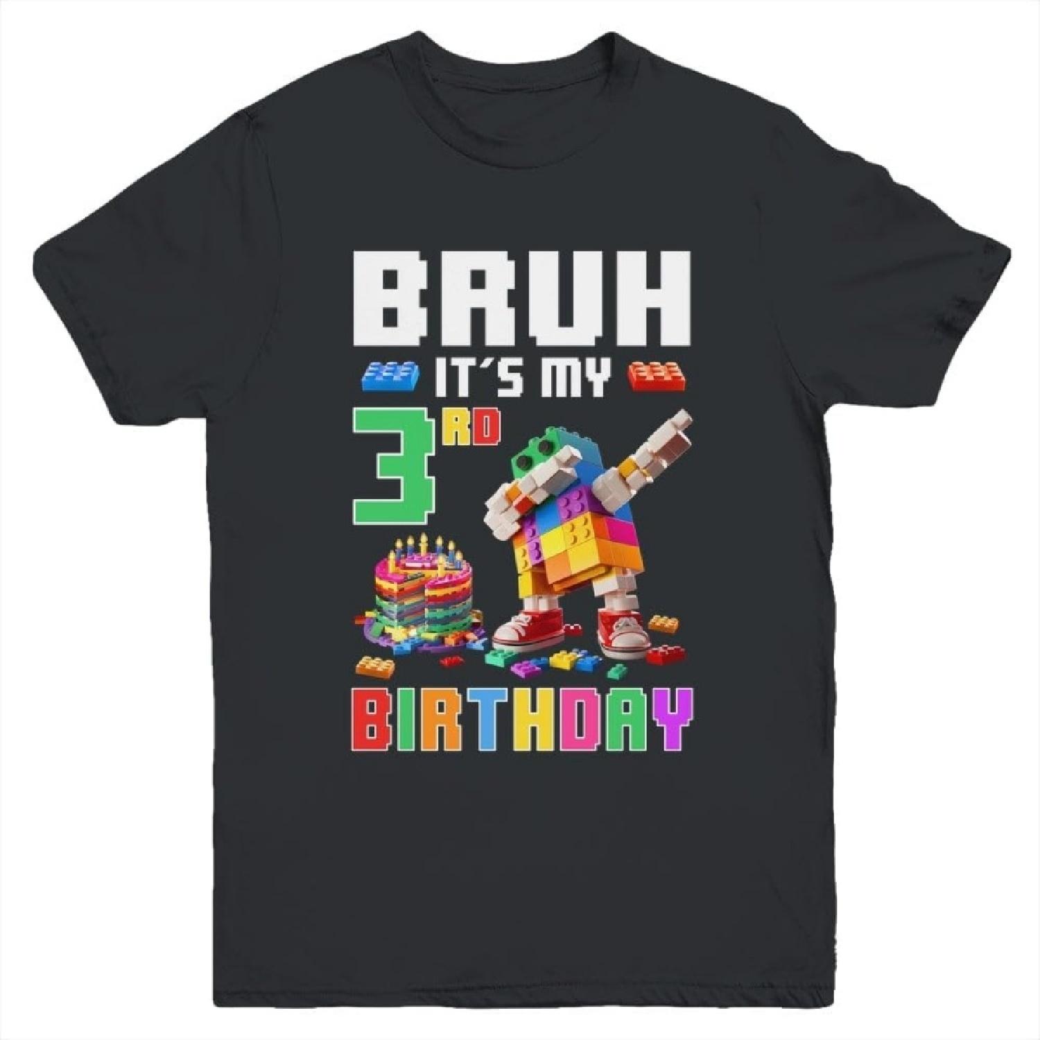 Bruh Its My 3rd Birthday Master Builder Dabbing Block Brick Shirt Kid Short Sleeve Tee XXXXXL разноцветный