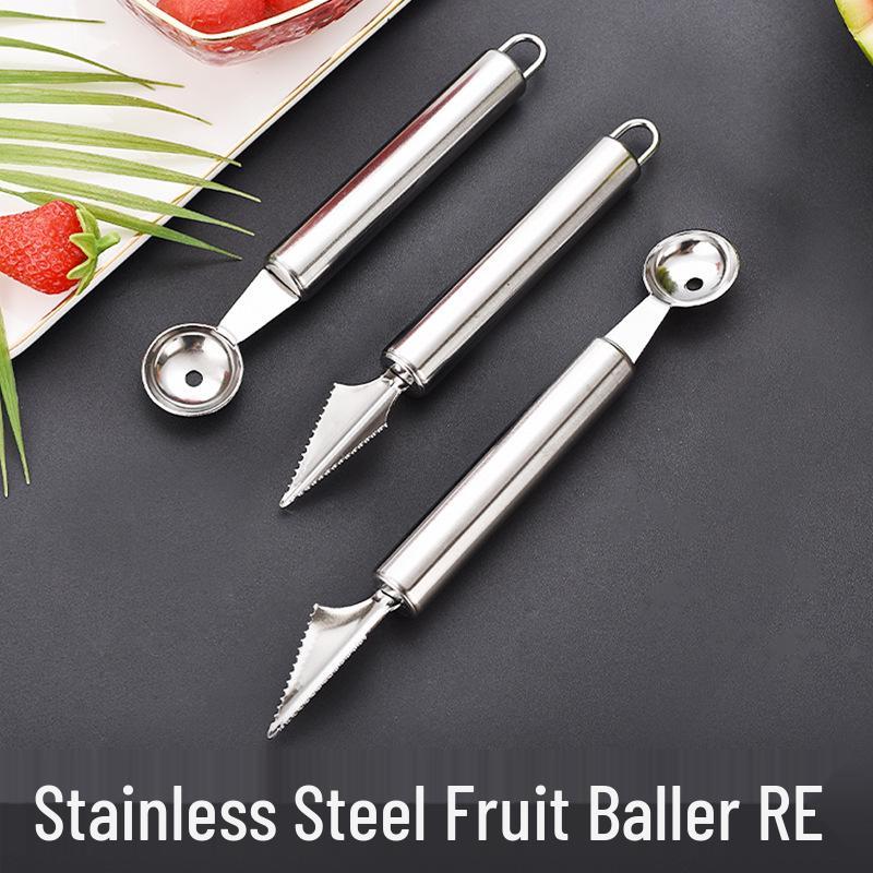 Stainless Steel Fruit Baller & Carving Knife Set Round Handle Fruit Baller