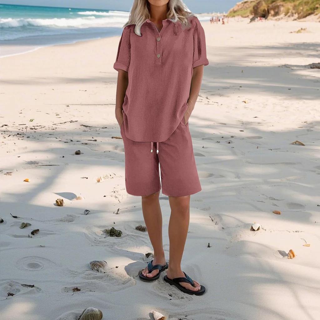 Women's Casual Pants Set Fashion Women's Shirt Soild Two Piece Set