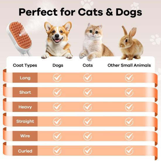 Cat Steam Brush for Shedding Pet Spa Brush Self-Cleaning Pet Grooming Comb Foldable Massage Brush for Cats Dogs