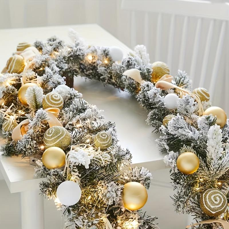 180cm Artificial Christmas Wreath Realistic Snow Pine Garland Decorations Plush Faux Foliage for Fireplace & Wall Hanging Decor