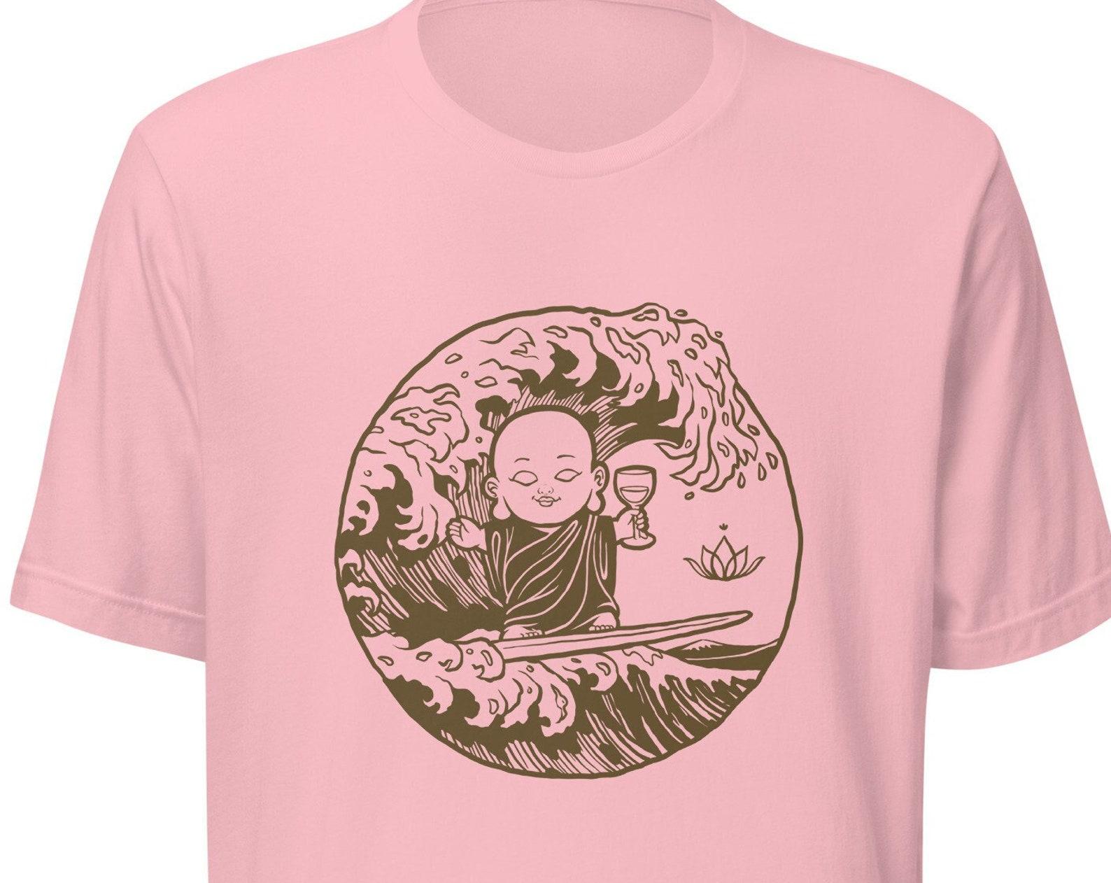 Surfing Buddha T-Shirt, Zen Yoga Buddhist Lotus Tee S