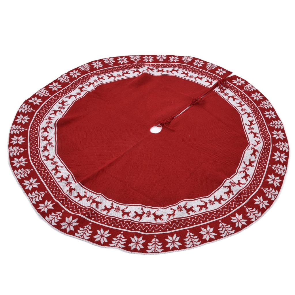 Knitted Christmas Tree Skirt Reusable Xmas Tree Stand Mat Floor Protector Home Party DecorationRed
