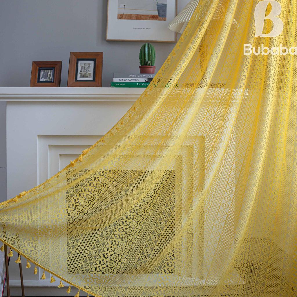 Fabric Daddy Blackout Crochet Curtains - Soundproof, Magic Tape for Bedroom, Kitchen & Living Room Bay Windows