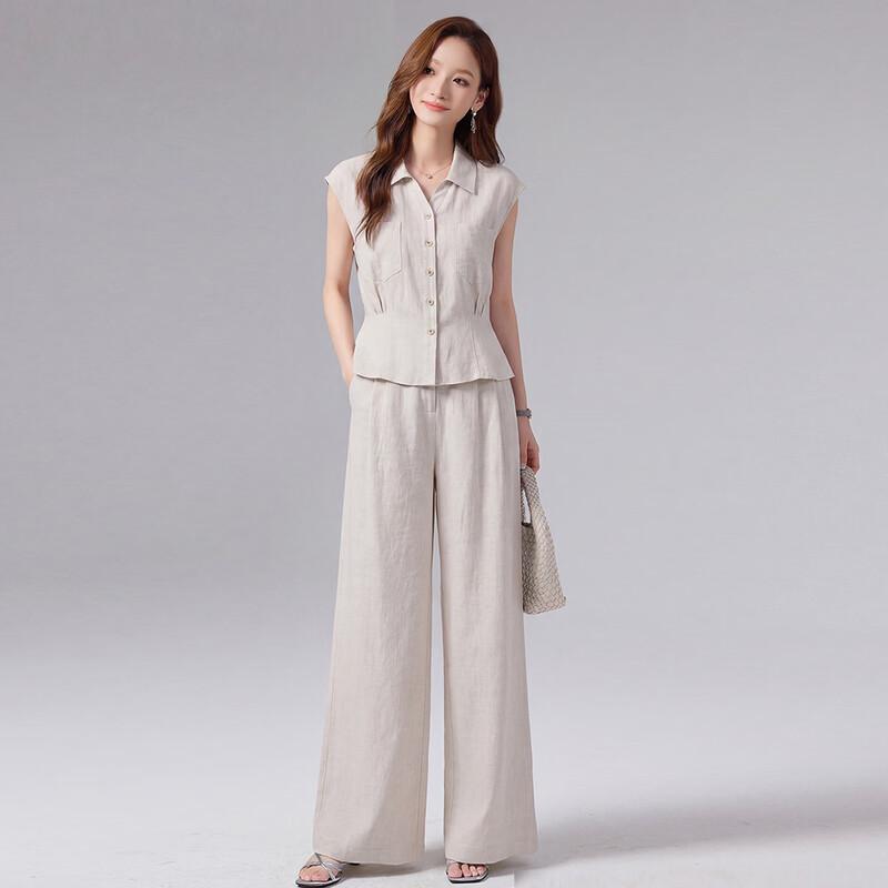 Women's Sleeveless Linen Top & Wide-Leg Pants Set