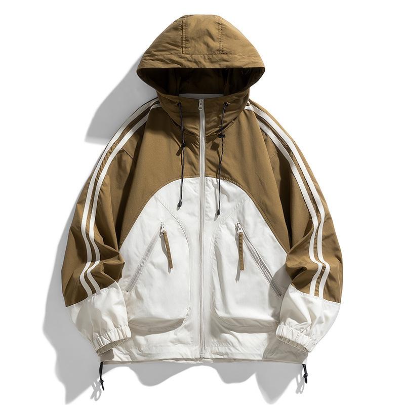 Neue Outdoor-Kapuzenjacke Herren Lässig Paar Reißverschluss College-Stil Locker Farbpassend Sportjacke