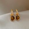 18k real gold electroplated retro geometric tiger's eye stone earrings, studs, personalized simple earrings.