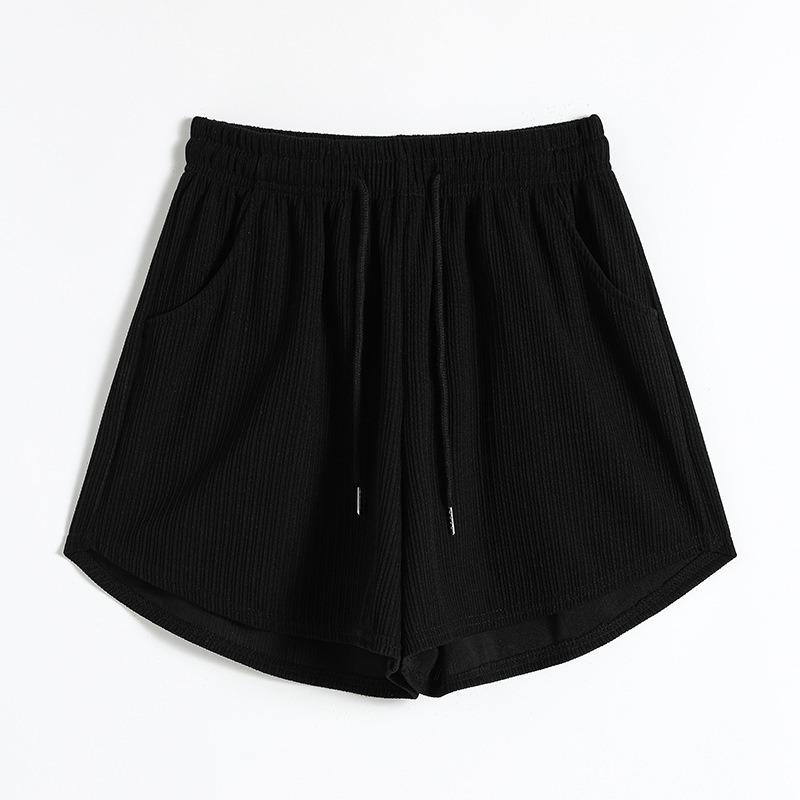 Letnie Cienkie Szorty Fitness do Biegania Damskie Luźne Casualowe Duży Rozmiar Szerokie Nogawki Spodnie z Wysokim Stanem w Linię A Sportowe Szorty Hot Pants