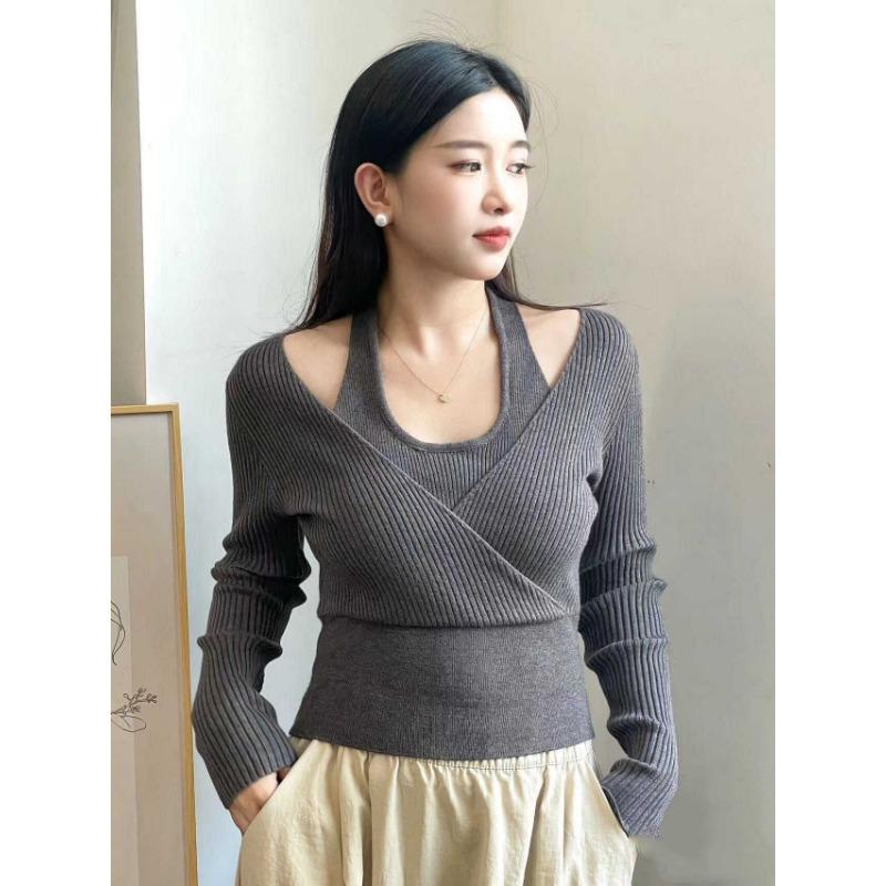 

Элегантный пуловер с длинным рукавом, вязаный свитер для женщин, повседневный осенний ажурный свитер-хомут, облегающий женский свитер в рубчик, зимний вязаный джемпер 2425 One Size серый