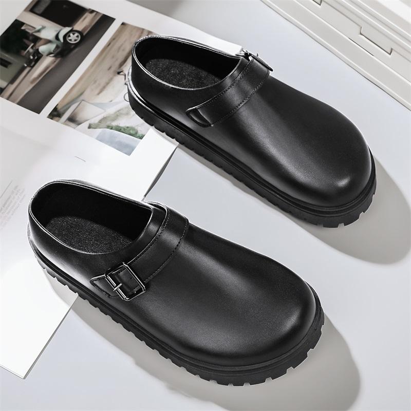 Men Casual Leather Slippers New Slip On Loafers Non Slip Outdoor Comfortable Sandals Business Casual Shoes Work Shoes For Male