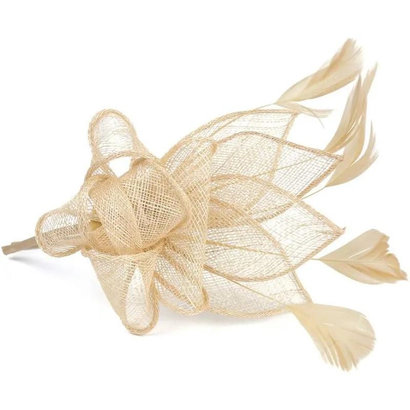 Hat Hair Clip Headband Accessory Fascinators for Women (Gold, One Size) Newest Women's Elegant Hat Strap Flower Feather Party
