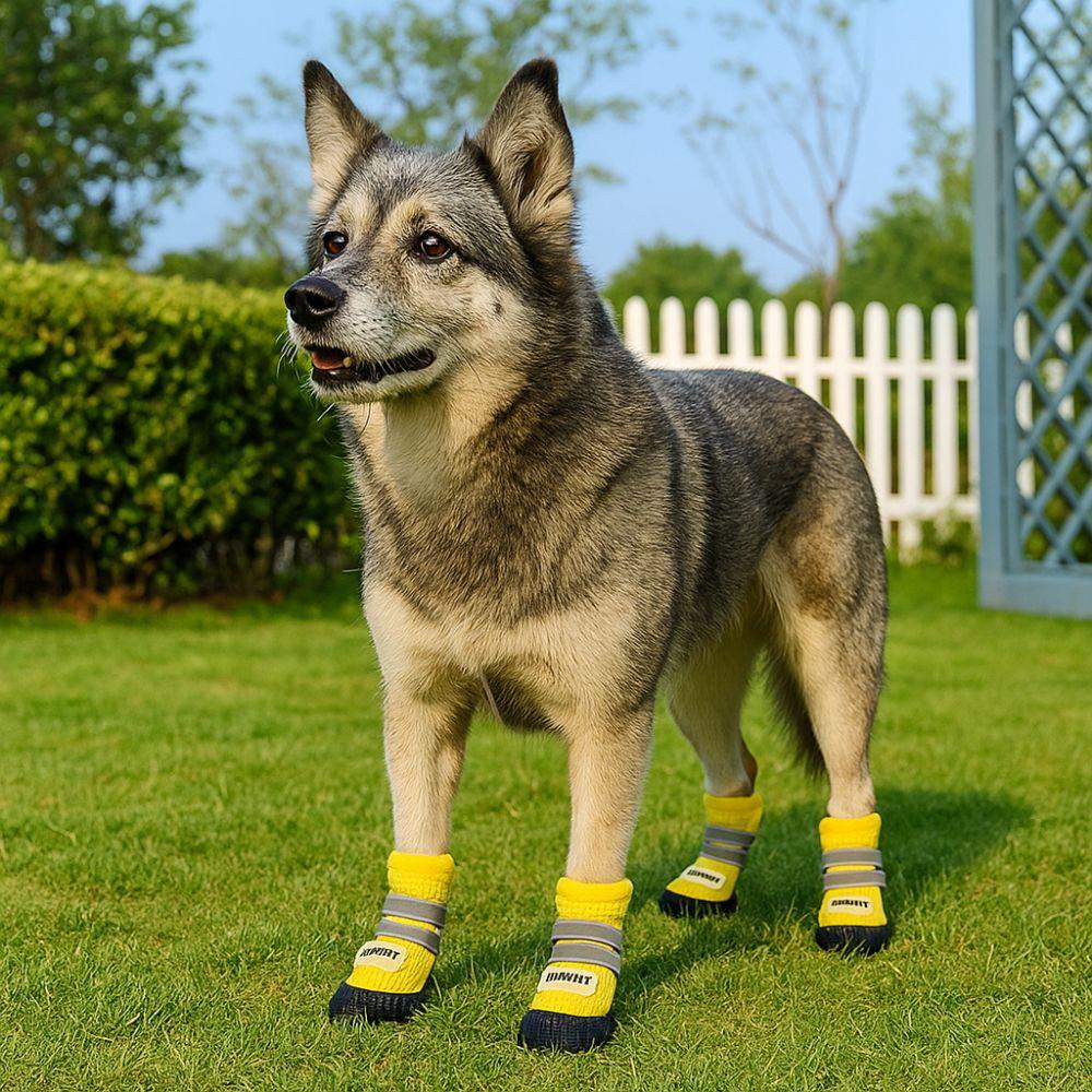 4Pcs/Set Reflective Anti-Slip Dog Boots Adjustable Dog Paw Protectors Cute Dog Mesh Shoes  Outdoor
