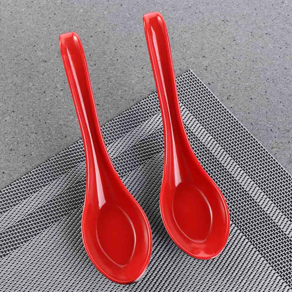 5pcs/set Long Handle Porridge Spoons Plastic Red Black Soup Spoons Japanese Style   Sauces