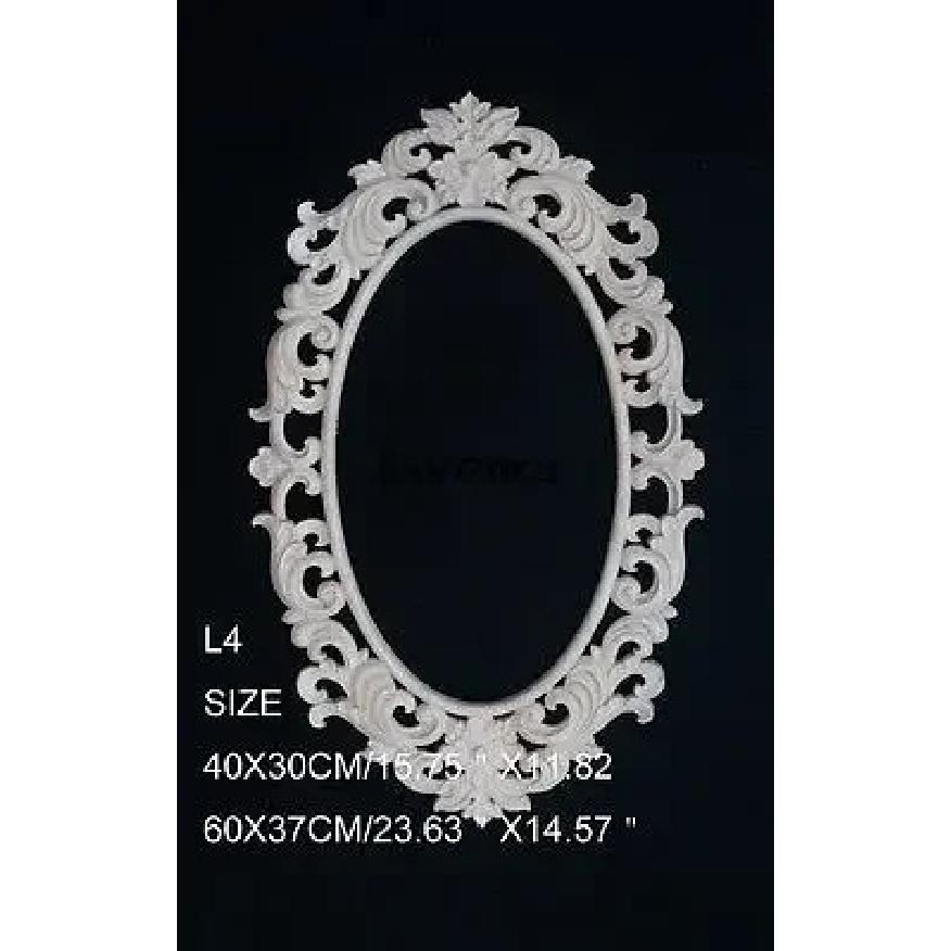 48x30cm Wood Carved Round Onlay Applique Unpainted Frame Door Decal Working carpenter Mirror Decoration