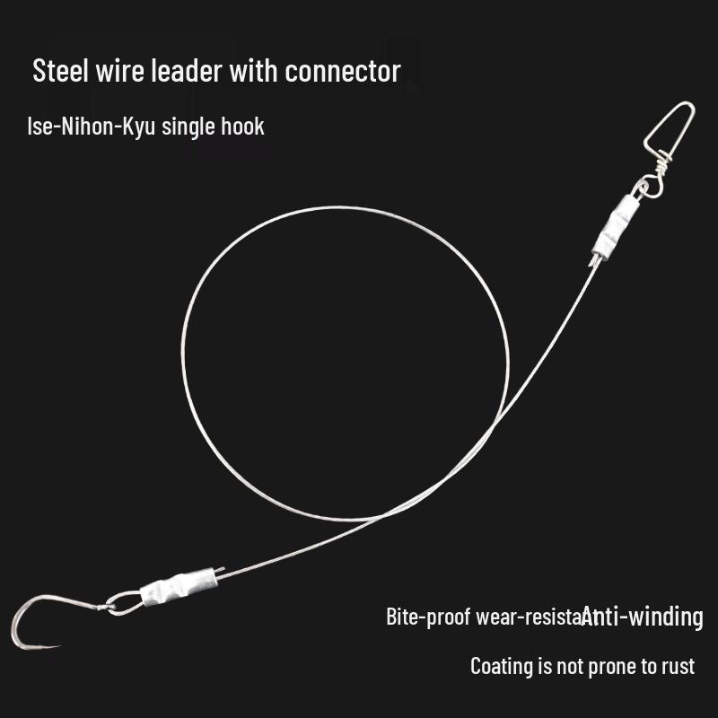 Verschleißfeste Stahlvorfachleine mit Bissschutz und Iseni Einzelhaken für große Fische und Tilapia, Ideal für das Angeln auf Weißen Pomfret