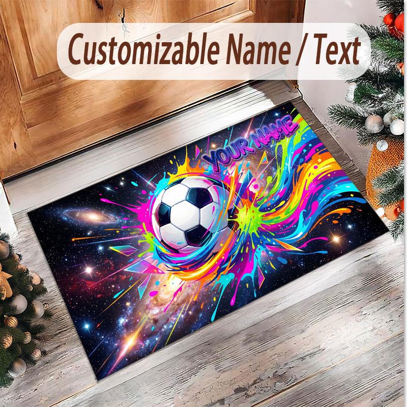 Soccer Theme Soft Crystal Velvet Rug Custom Name & Text Print Non Slip Floor Rug for Bedroom Living Room