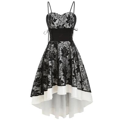 Women's Vintage Gothic Lace Prom Dress Spaghetti Strap Sweetheart Neck Corset Lace Up High Low Hem Flared A Line Evening Party Cocktail Formal Dress