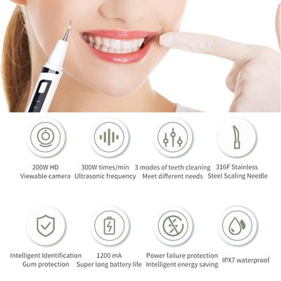 Visual Electric Ultrasonic Dental Scaler Plaque Calculus Removal Tartar Stain Cleaning 3 Modes USB Charging Waterproof Oral Care