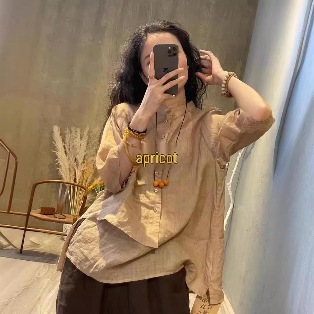 Women's Retro Cotton Linen Irregular Seven-Sleeve Shirt - 2024 Autumn Design, Flattering Loose Fit