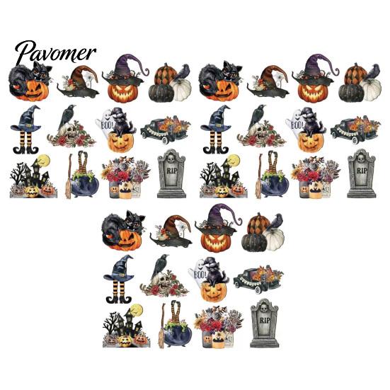 Dark Aesthetic Halloween Showcase Ornament 36Pcs Vintage Wooden Hanging Ornaments, Pumpkin Black Cat Witch Ghost Decorative Signs Crow Castle