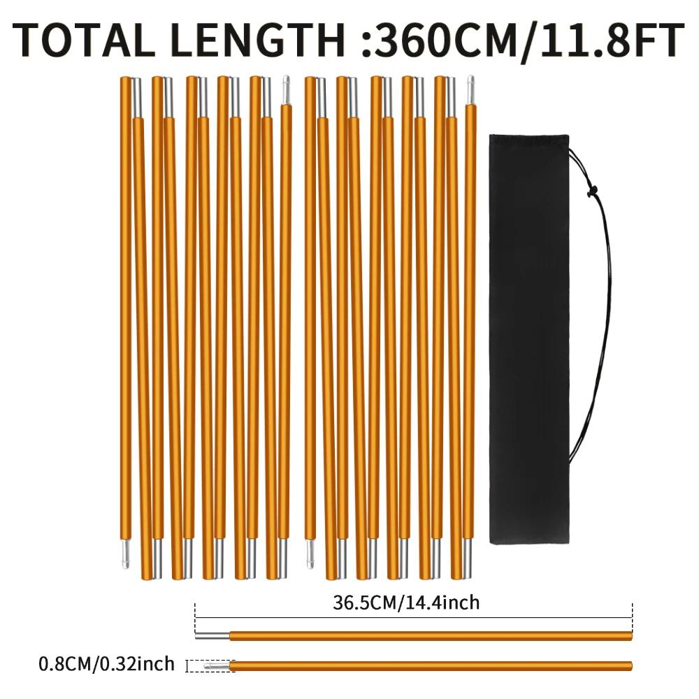 Aluminum Alloy Tent Poles 360CM/430CM Camping Tent Rods 11/13Section Camping Essential Accessories