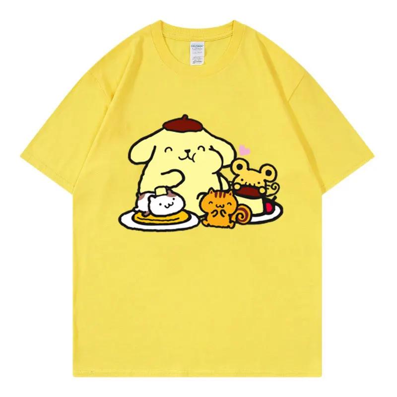 Cute Pompom Purin Cartoon T-Shirt Summer Short Sleeve 100% Cotton Kids' Tee Shirt Tops for Boys And Girls Cartoon Anime Couple