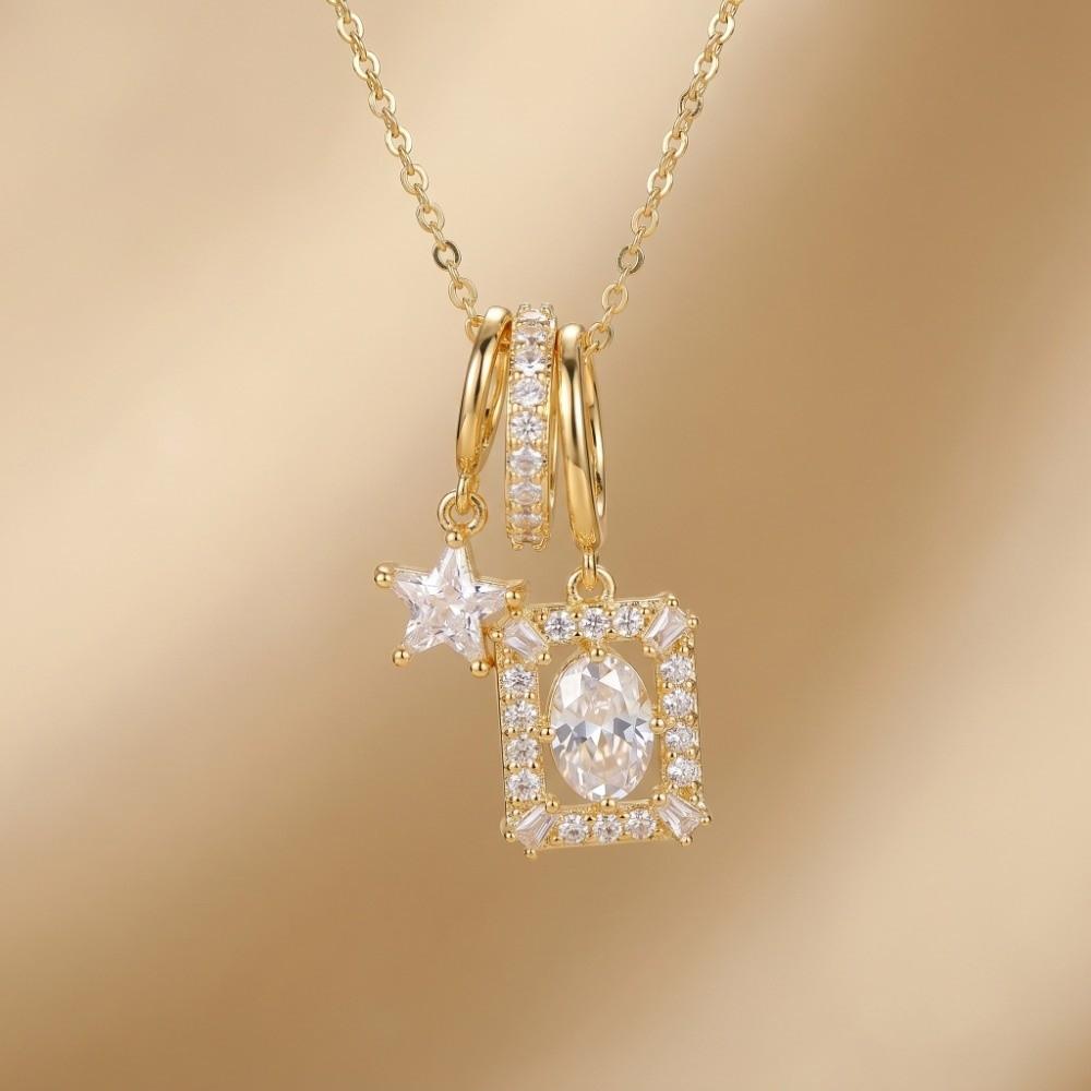 Crystal Vintage Square Necklace Charm Zircon Collarbone Chain Star Pendant Necklace  Gift