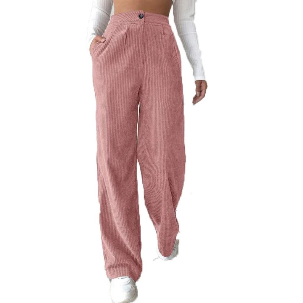 Nuovi Pantaloni da Donna Autunnali a Vita Alta in Velluto a Coste, Pantaloni Lunghi Dritti Larghi Casual Monocolore