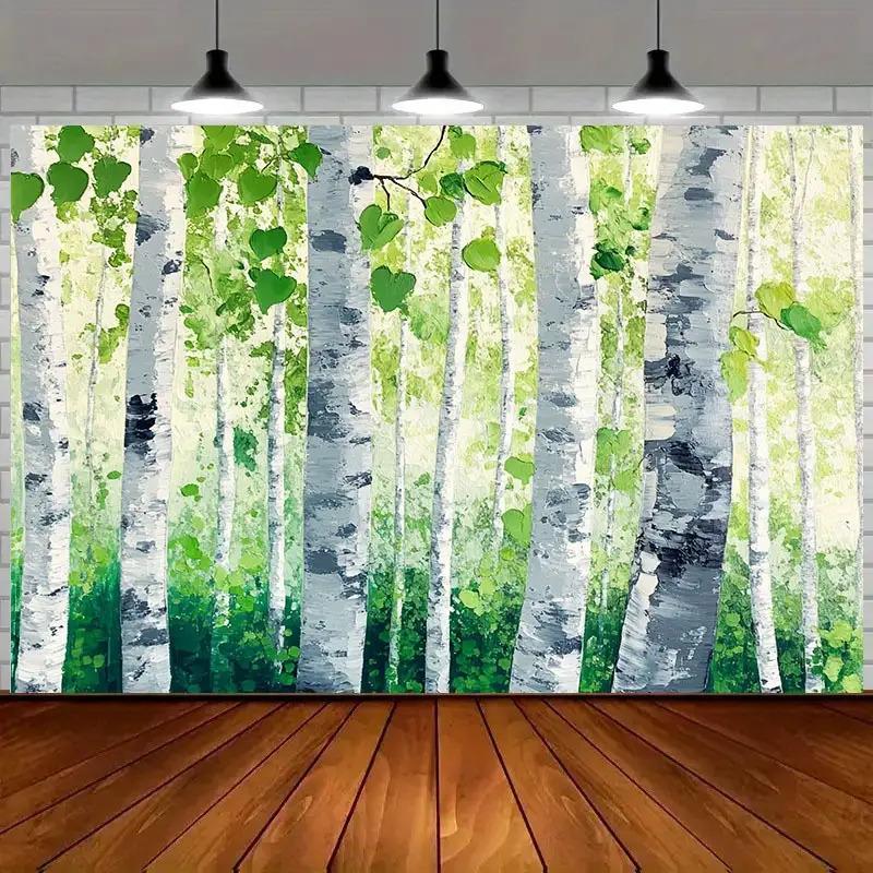 1pc Enchanted Forest Wall Tapestry No Electricity Needed SelfAdhesive Hanging with PrePunched Holes Realistic Birch Trees