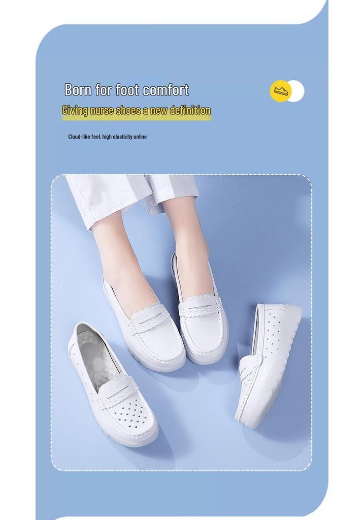 New Women's Summer Non-slip Genuine Leather Nurse Shoes - Thick Soft Sole, Comfortable & Breathable for Medical Work