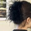 Korean feather grab clip hairpin ostrich hair hairpin back head plush shark clip hairpin