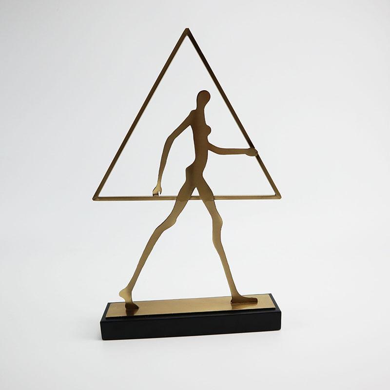 Metal Figure Sculpture Abstract Geometric Border Walking Figure Hollowed-out Metal Figurine Home Decoration Accessories
