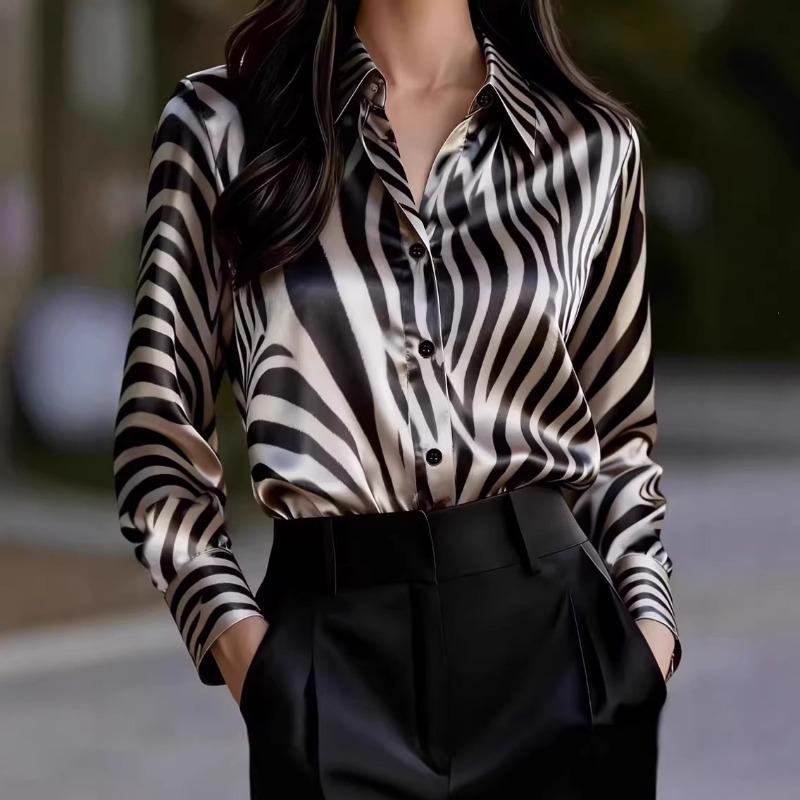 New Spring and Summer Printed Zebra Print Spring and Autumn Casual Loose Shirts Women s Button Tops S