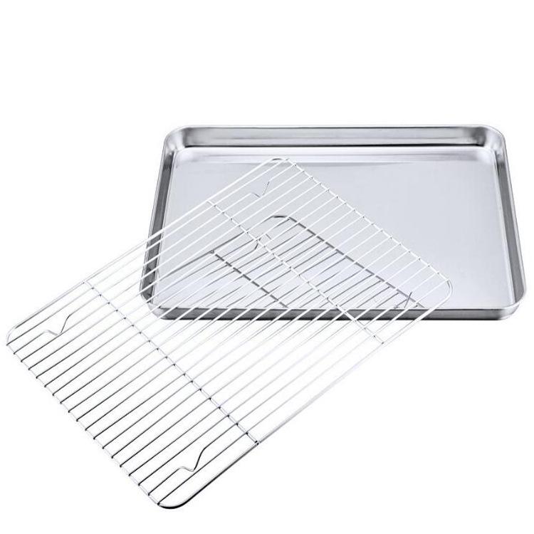430 Stainless Steel Multi-Purpose Square Pan with Rack - Flat Bottom Grill, Baking & Steaming Tray