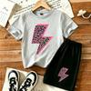 Kids Leopard Lightning Fun Printed 11 Colors Outdoor Street Kids T-shirt and Shorts 2 Piece Set Summer Home Casual Outfit Boy and Girl's Sports Set