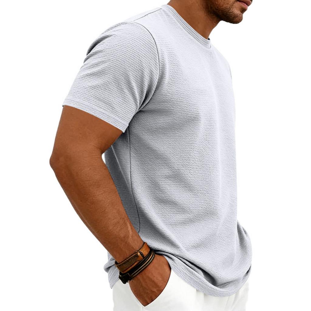 Men's Textured Fabric Loose Stretch Round-neck Short-sleeved Shirt