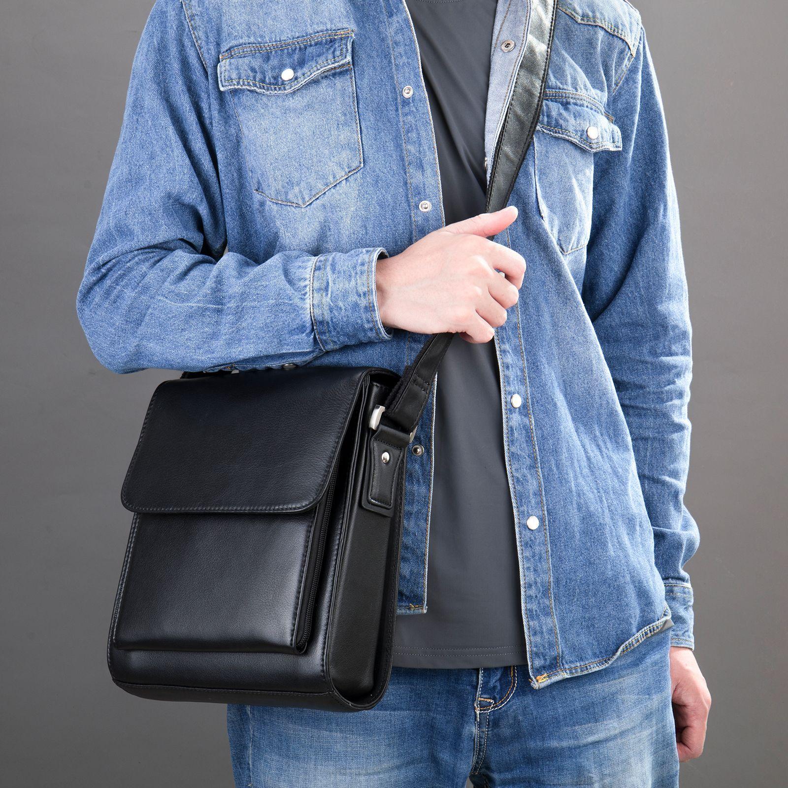 

Мужская сумка через плечо Crazy Horse Leather Head Cowhide Crossbody Bag Vintage Men s Satchels Натуральная кожаная сумка чёрный