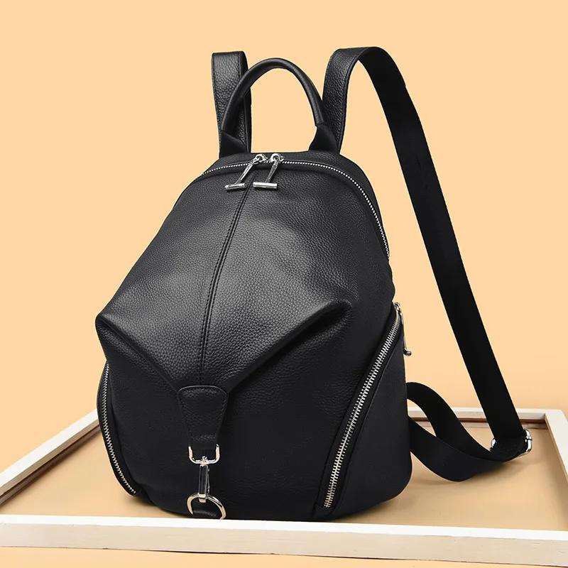 

Genuine Leather Women Fashion Backpacks High Quality School Travel Shoulder Bags Satchel Cowhide Ladies Multifunctional Pockets 26cmx15cmx29cm чёрный