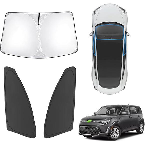 Karltys 3PCS Front And Side Windshield Sun Shade For 2015-2024 2025 Jeep Renegade, Reflective Window Sunshade Fit Renegade, Foldable Sun Shield Sun