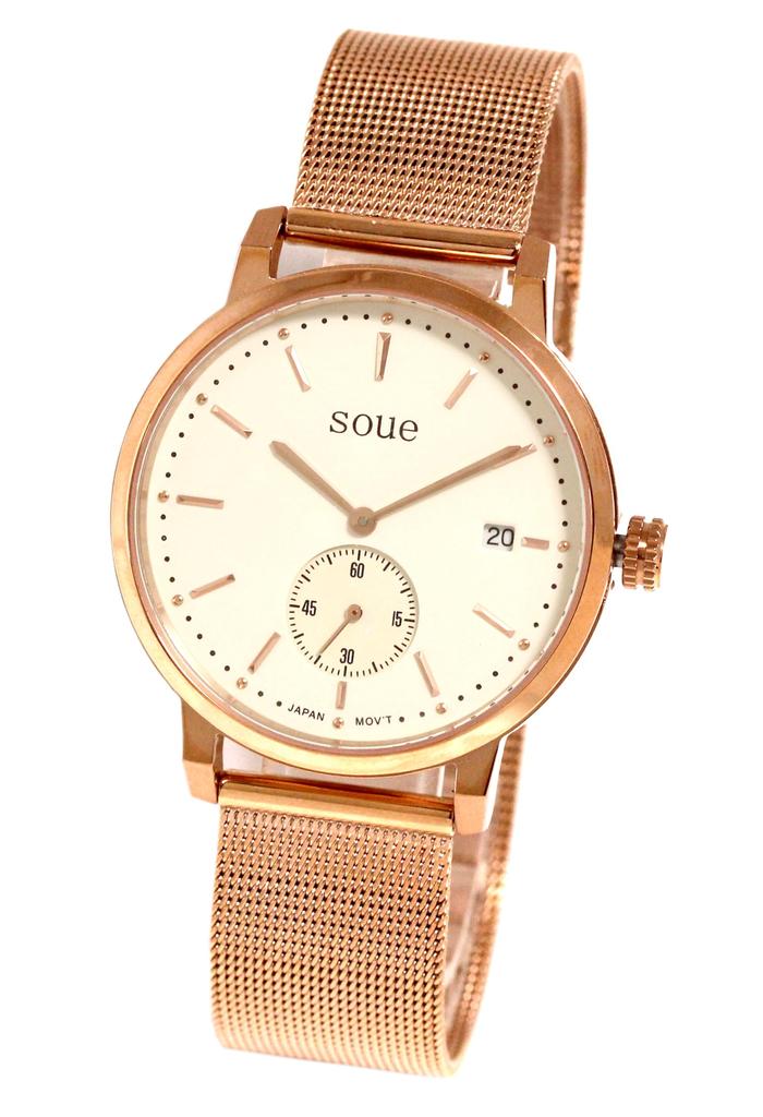 SOUE Pair Watch Classics Pair Watch Pair Couple 38mm Size Stainless Steel Belt Mesh Band Pink Gold Ivory Dial [SOUE] Women's Men's