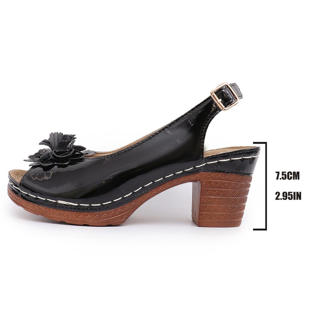Fashion Roman Style Solid Color Fish Mouth High Heel Sandals for Women Plus Size Summer New Simple and Fashionable with Flowers Sandals
