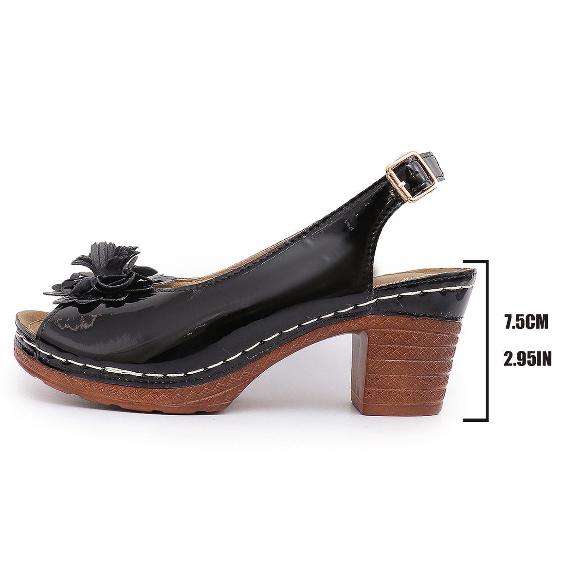 

Fashion Roman Style Solid Color Fish Mouth High Heel Sandals for Women Plus Size Summer New Simple and Fashionable with Flowers Sandals 36 чёрный
